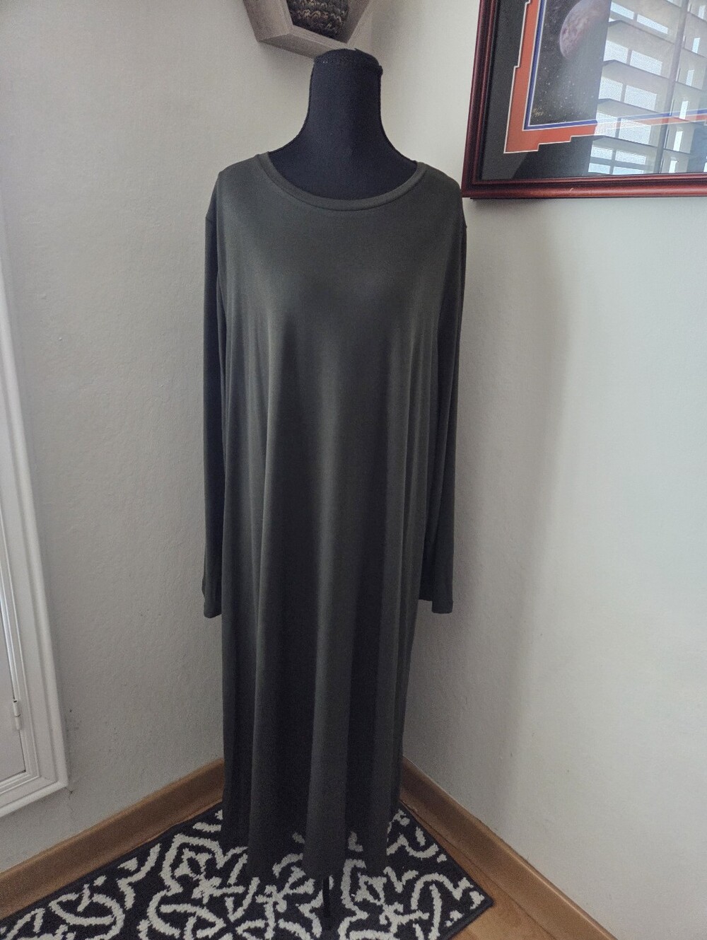 Chico's Olive Green Long Sleeve Maxi Dress Travel Office Career Minimalist XXL
